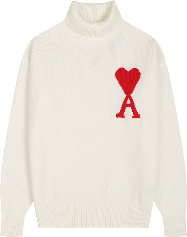 Pull blanc à petit logo ami de cœur rouge