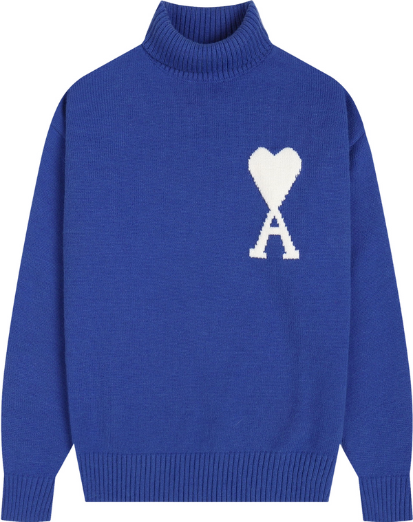 Pull bleu à petit logo ami de cœur blanc