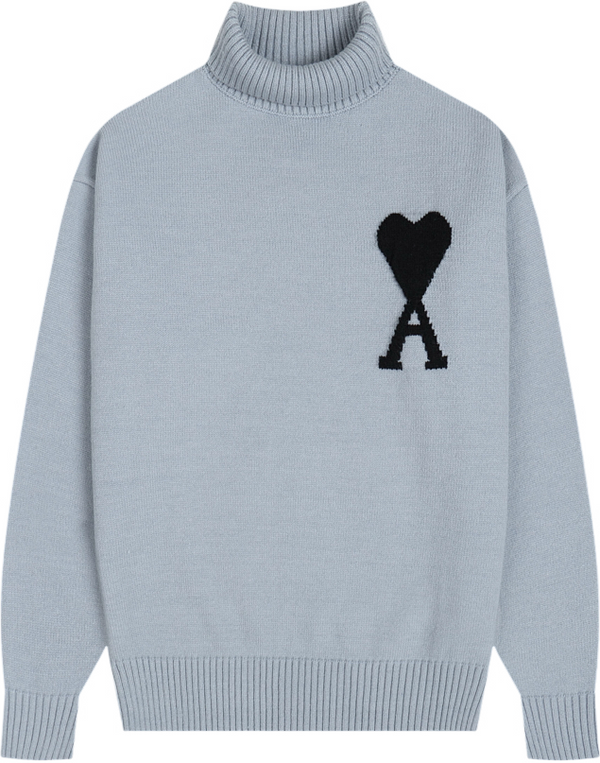 Pull bleu à petit logo ami de cœur noir