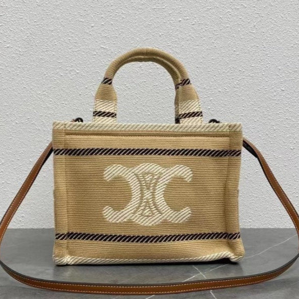 Celine - Small Cabas Thais Striped Textile Beige Noir
