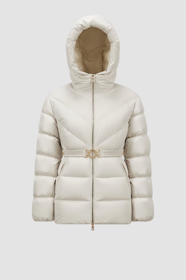 Doudoune courte Brosse à capuche et matelassage diagonal Moncler Blanc