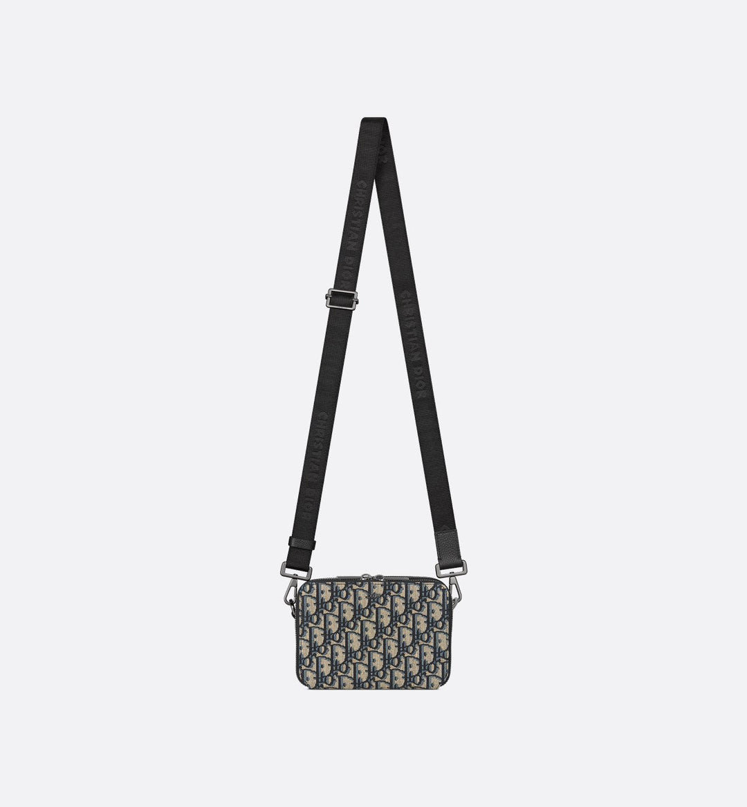 Pochette zippée à bandoulière Toile jacquard Dior Oblique noir
