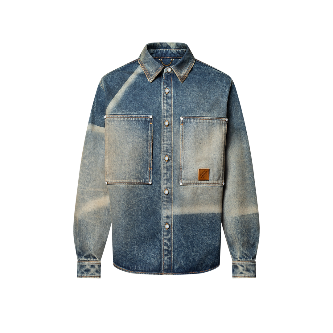 Chemise manches longues en denim effet décoloré