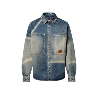 Chemise manches longues en denim effet décoloré