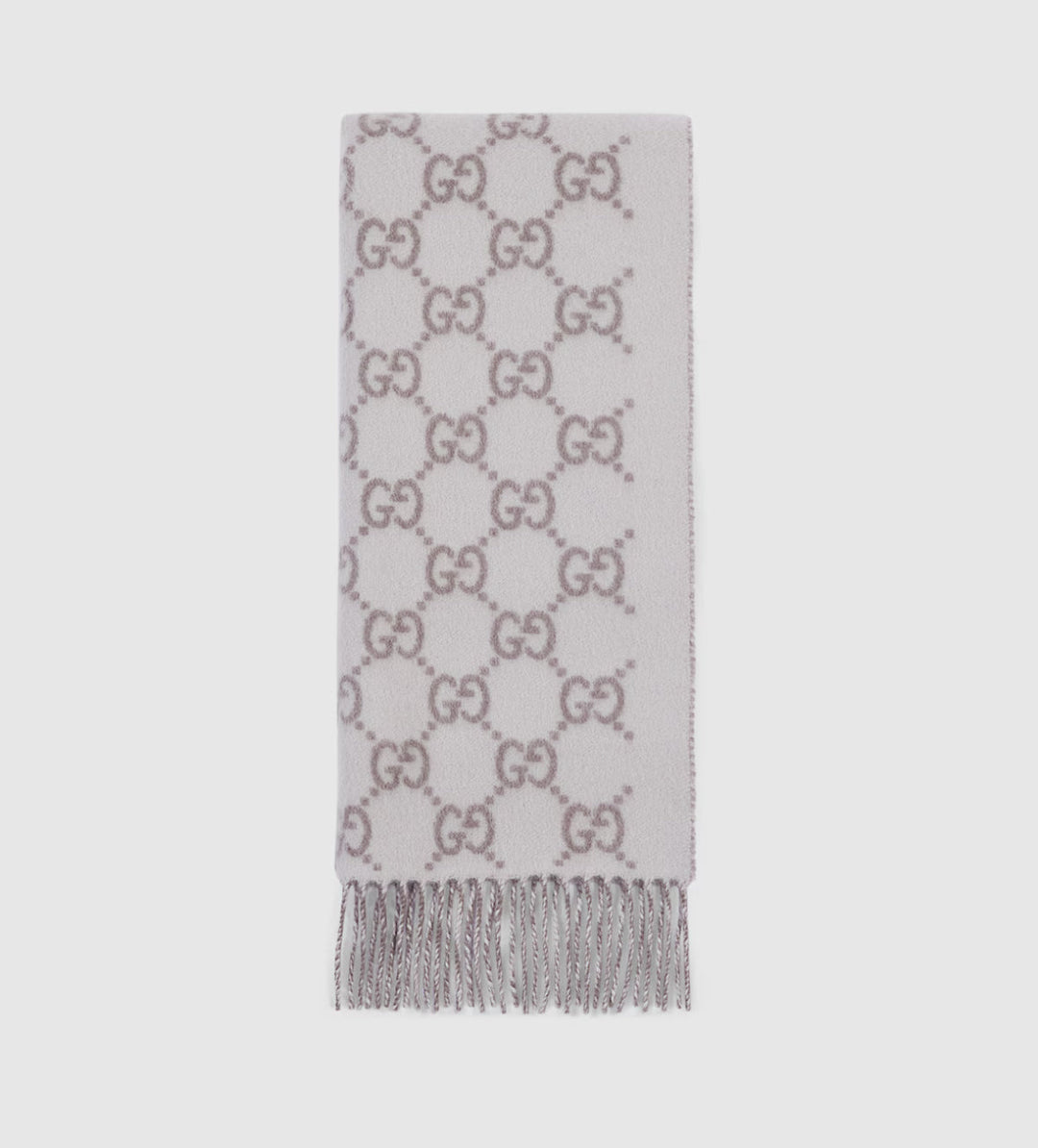 Bonnet et Écharpe en jacquard de cachemire GG ivoire et gris clair