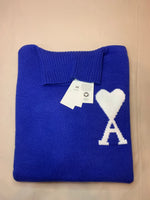 Pull  bleu à petit logo ami de cœur blanc