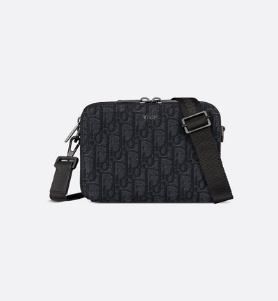Pochette zippée à bandoulière
Toile jacquard Dior Oblique noir