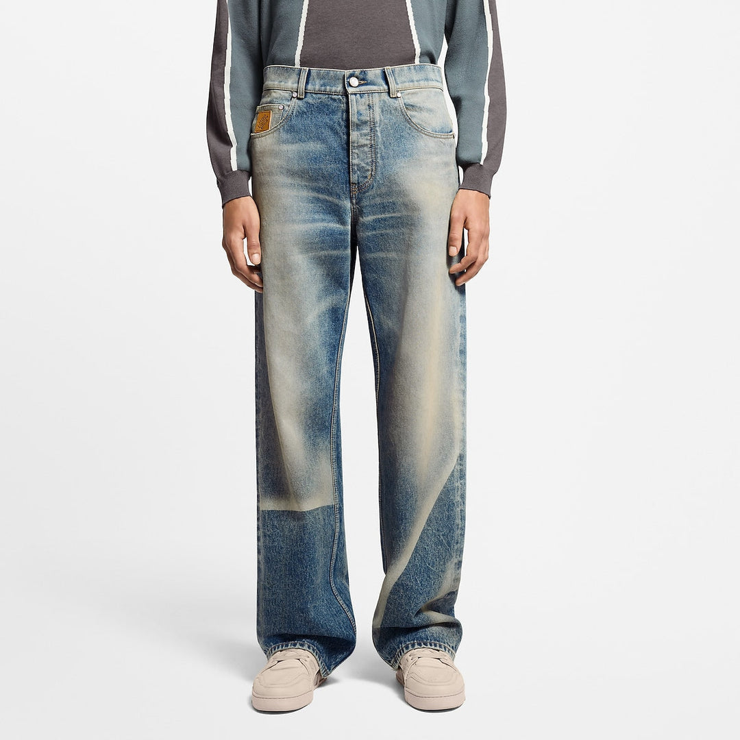Pantalon droit effet décoloré en denim