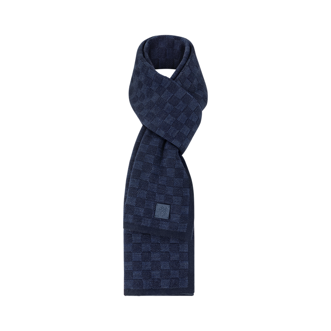 Bonnet et Écharpe Néo Petit Damier Bleu Marine