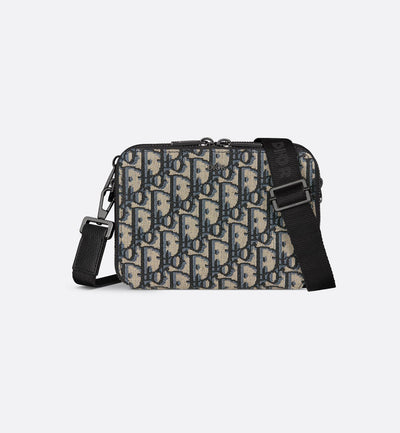 Pochette zippée à bandoulière Toile jacquard Dior Oblique noir