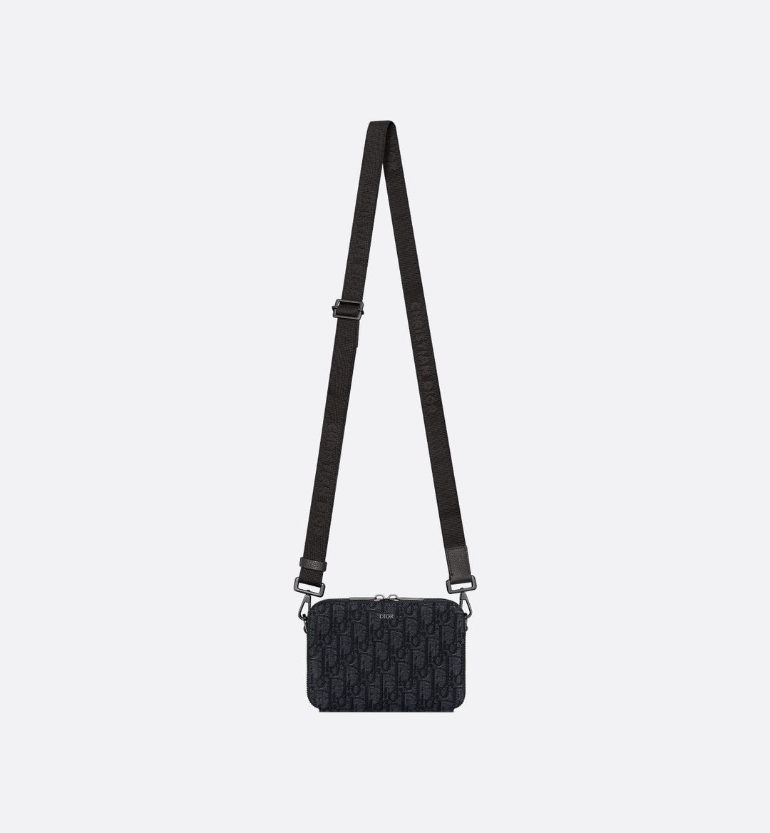 Pochette zippée à bandoulière
Toile jacquard Dior Oblique noir