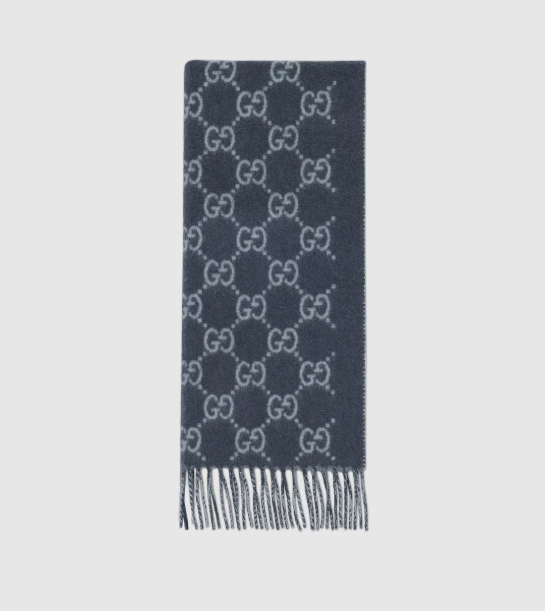 Bonnet et Écharpe en jacquard de cachemire GG bleu marine et bleu clair