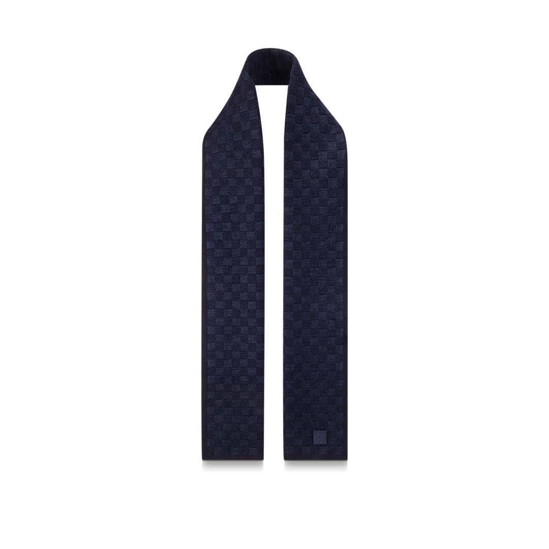 Bonnet et Écharpe Néo Petit Damier Bleu Marine