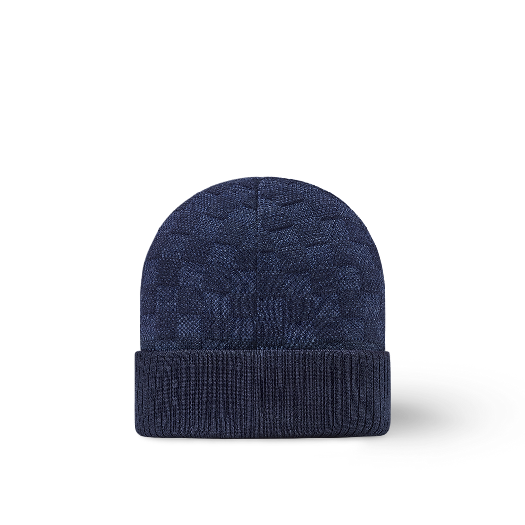 Bonnet et Écharpe Néo Petit Damier Bleu Marine