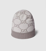 Bonnet et Écharpe en jacquard de cachemire GG ivoire et gris clair