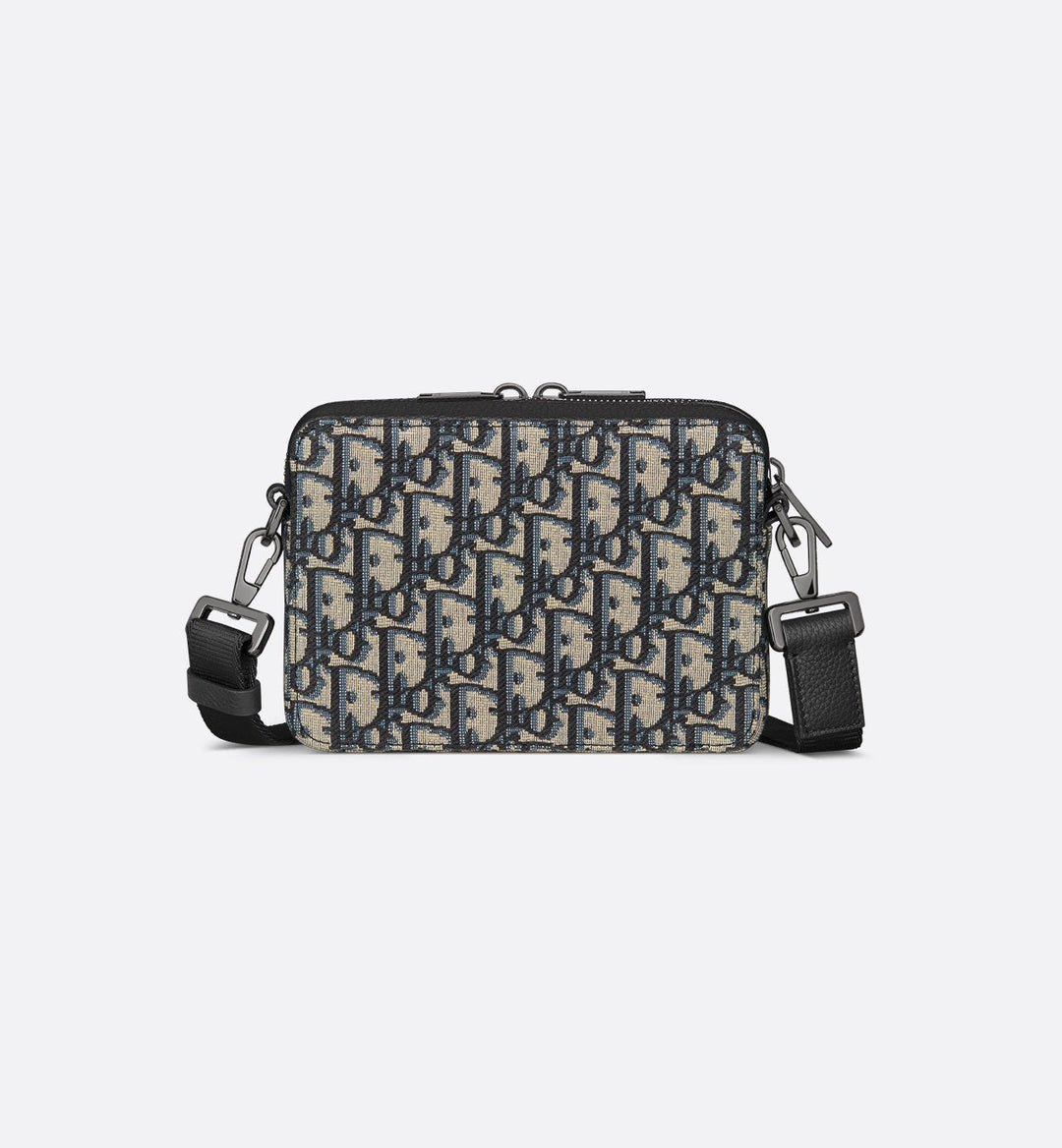 Pochette zippée à bandoulière Toile jacquard Dior Oblique noir