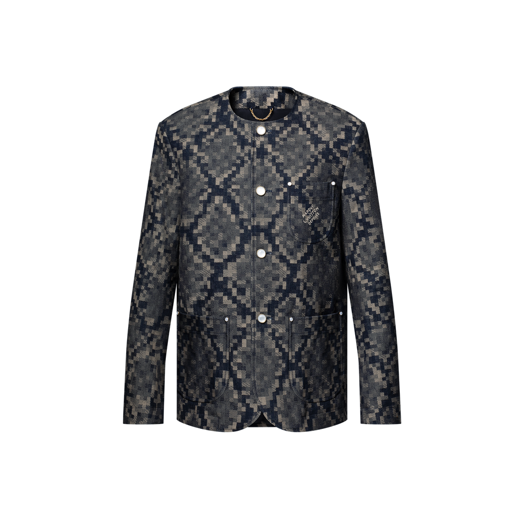 Veste chic sans col en denim graphique
