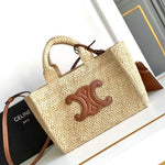 C­eli­ne - Small Cabas Thais Raffia Calfskin Top