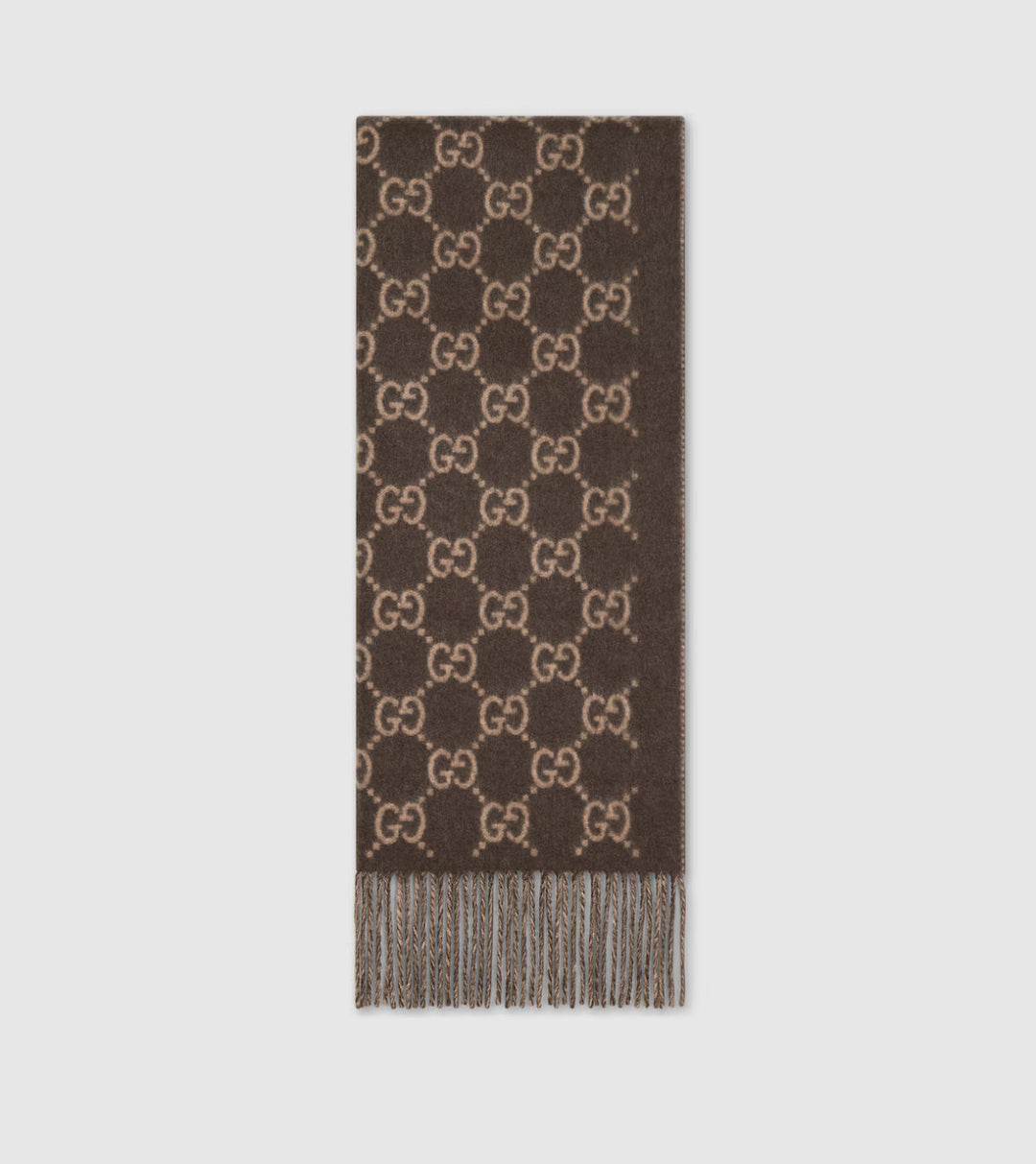 Bonnet et Écharpe en jacquard de cachemire GG marron et beige