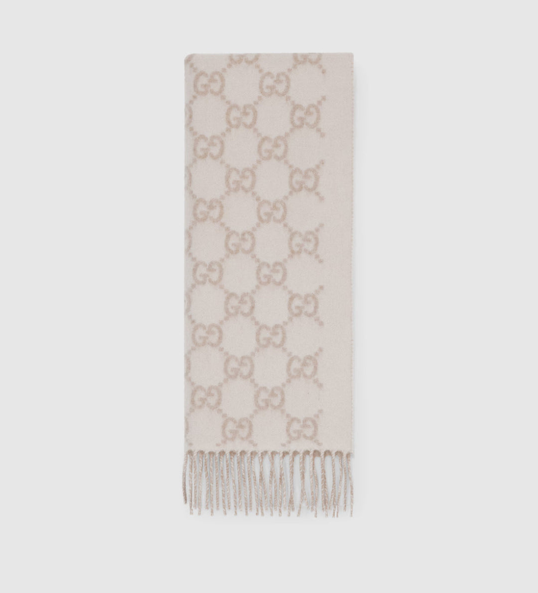Bonnet et Écharpe en jacquard de cachemire GG blanc cassé et beige