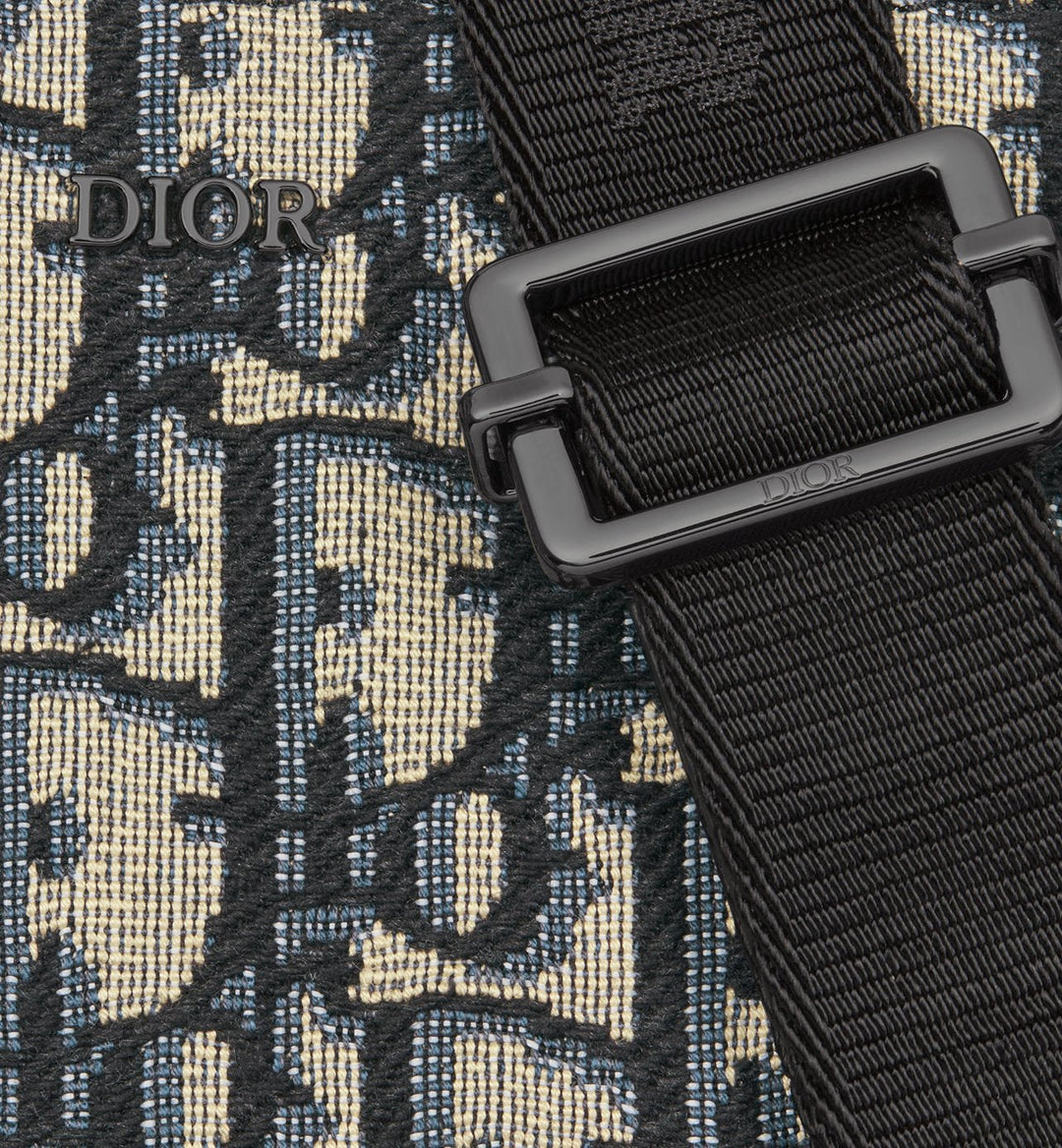 Pochette zippée à bandoulière Toile jacquard Dior Oblique noir