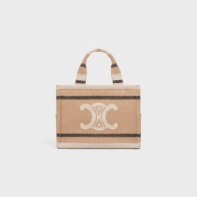 C­eli­ne - Small Cabas Thais Striped Textile Beige Noir